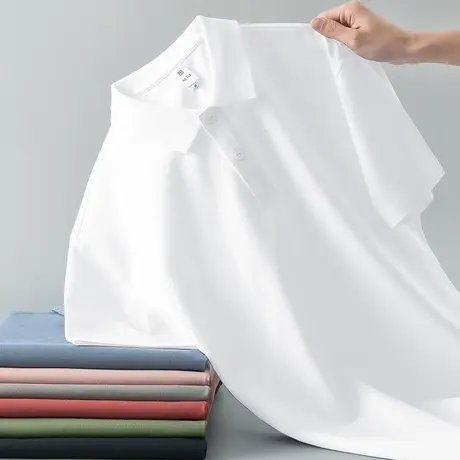 短袖t恤男装polo衫翻领保罗纯色白色上衣服夏季冰丝凉感有领半袖商品大图