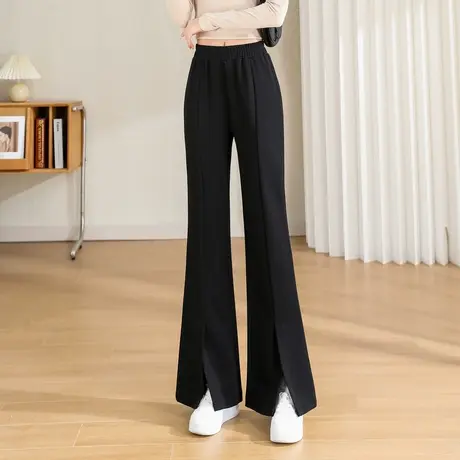 时尚气质休闲微喇长裤2023年春季新款女士简约百搭松紧腰西装裤商品大图