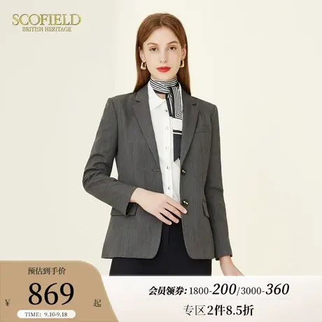 【含羊毛】Scofield女装秋季新品简约风浅灰通勤商务修身西装外套商品大图