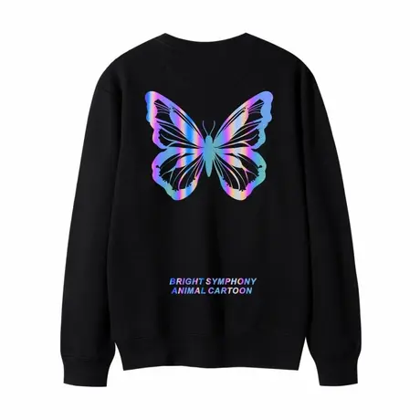 蝴蝶卫衣女2023新款秋冬薄款宽松圆领反光炸街潮ins印花学生上衣商品大图