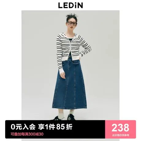 乐町短款连帽针织开衫上衣2023春季新款条纹开衫毛衣女针织衫内搭图片
