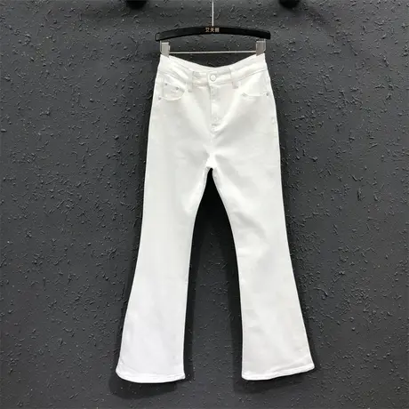 简约高腰休闲女白色牛仔喇叭裤欧货潮秋季新款显瘦百搭牛仔微喇裤图片