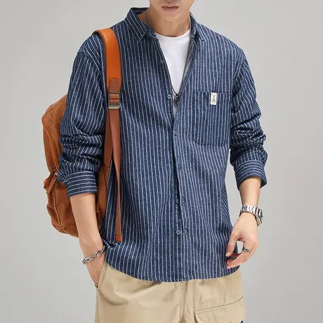 Modi Nick/摩帝尼克复古潮流休闲男士衬衫纯色经典条纹潮流男款图片