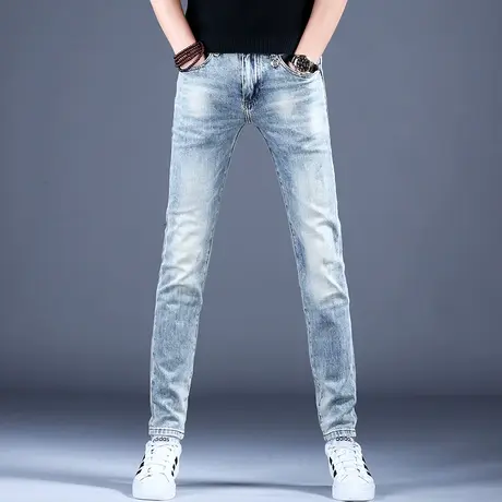 水洗复古黄泥牛仔裤男款修身小脚裤子男潮流夏季新款弹力休闲潮牌商品大图