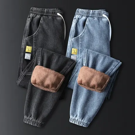 男士加绒加厚潮牌工装牛仔裤男裤子宽松秋冬款2023新款冬季休闲裤商品大图
