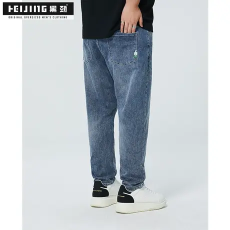 黑劲大码牛仔裤男夏季休闲宽松加肥加大直筒胖哥户外潮流帅气长裤商品大图