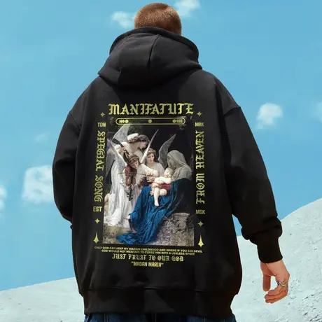 2023秋冬新款卫衣男潮ins连帽潮牌宽松加肥加大码男装潮流外套潮商品大图