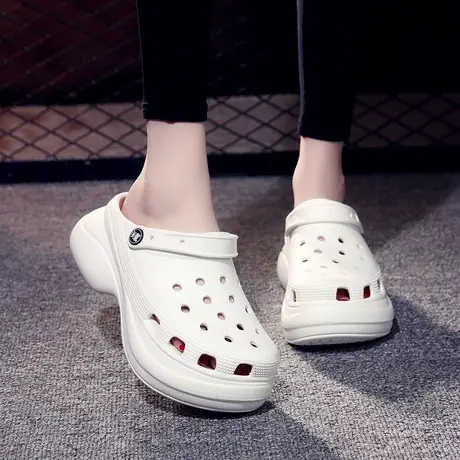 网红同款2023夏季新款2023厚底洞洞鞋透气防滑包头摇摇底沙滩女鞋商品大图