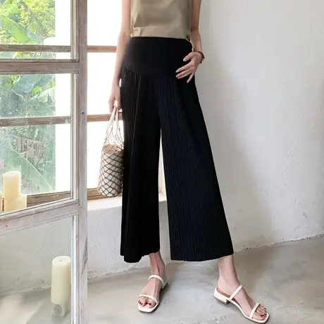 【夏装秒】孕妇裤子夏季薄款雪纺裤大码九分裤夏装孕妇阔腿裤图片