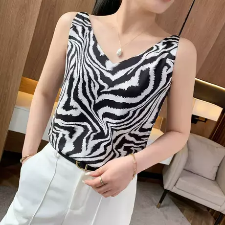 爆款印花真丝吊带背心女圆领内搭西装打底缎面桑蚕丝上衣夏季v领图片