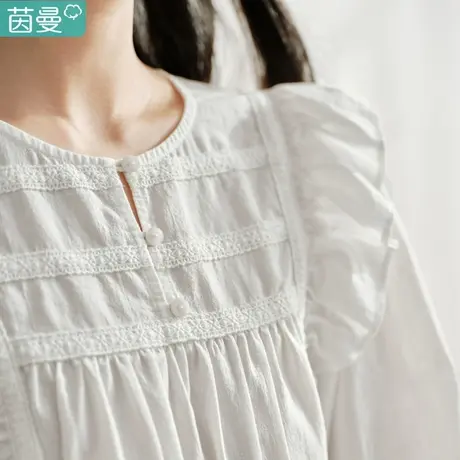 茵曼官方旗舰店法式小飞袖纯棉衬衣女2024年春季新款长袖白上衣图片
