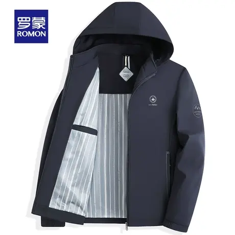 【可拆卸帽】罗蒙男士夹克春秋季新款休闲防风爸爸春装上衣外套男商品大图
