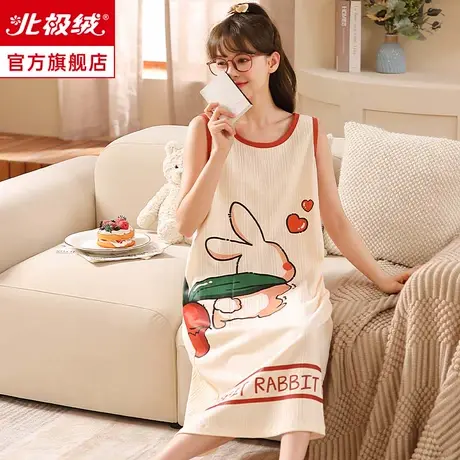 睡裙夏季女吊带睡衣大码短袖可爱外穿纯色棉质无袖背心夏天家居服商品大图