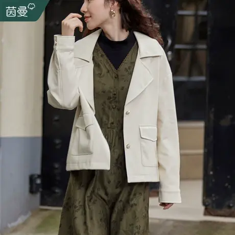 茵曼气质通勤短款皮外套女2023年秋冬新款经典百搭落肩小个子上衣图片