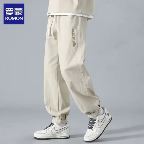 罗蒙裤子男款春秋季新款潮流帅气宽松刺绣工装休闲束脚长裤卫裤男图片