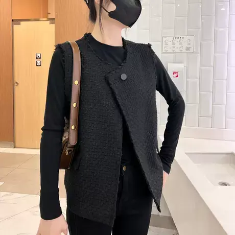小香风毛呢马甲女2023秋季新款时尚设计感短外套百搭无袖坎肩上衣图片