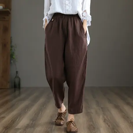 dza 亚麻裤子女士九分裤休闲裤夏季薄款2023新款棉麻裤纯色哈伦裤图片
