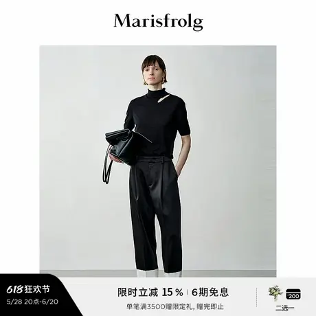 玛丝菲尔冬纯羊毛保暖黑色小高领针织衫修身中袖打底衫图片