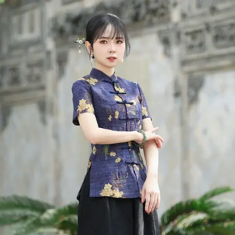 筠雅唐装女装中国风旗袍上衣夏季新款复古时尚收腰显瘦茶服24J116商品大图