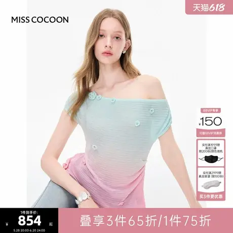 MISSCOCOON可可尼无袖渐变一字肩上衣女2025夏季新款斜肩针织短袖商品大图