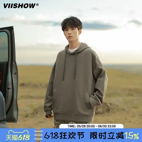 VIISHOW基础纯色卫衣男秋季ins港风宽松连帽上衣百搭情侣潮牌外套商品大图