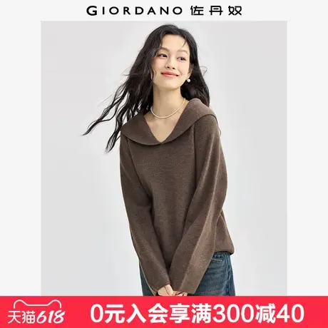 佐丹奴针织衫女新款软糯大翻领宽松插肩袖套头针织毛衣女13354664商品大图