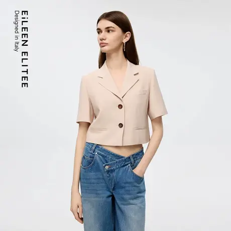 朗姿欧洲EiLEEN ELITEE2025年秋新款气质醋酸短袖短款西装外套女图片