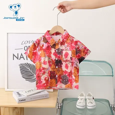 GD真维斯男童春款2024新款短袖T恤时尚百搭印花上衣儿童外套衬衫商品大图