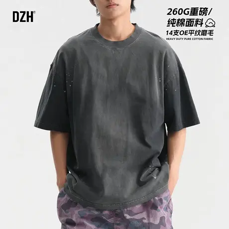 男士灰色纯棉重磅短袖t恤男夏季宽松五分袖上衣体恤衫2025新款潮商品大图
