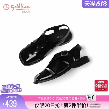 金利来罗马凉鞋女粗跟2025夏季新款女鞋时尚编织镂空包头凉鞋女鞋图片