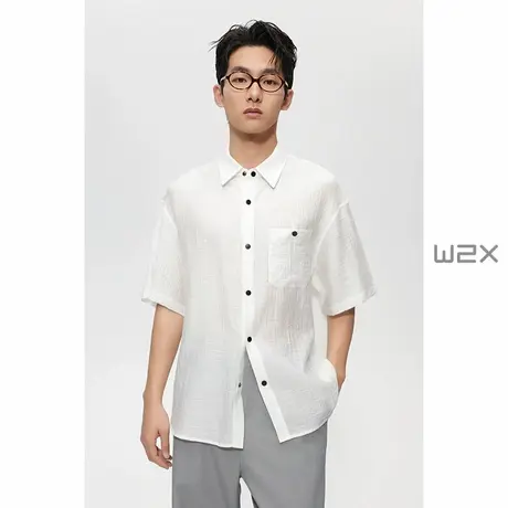 w2x夏季薄款莱赛尔天丝肌理纹休闲衬衫痞帅设计感青年高级感衬衣商品大图