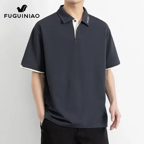 富贵鸟短袖t恤男士夏季新款高级感宽松上衣服休闲翻领Polo衫男装图片