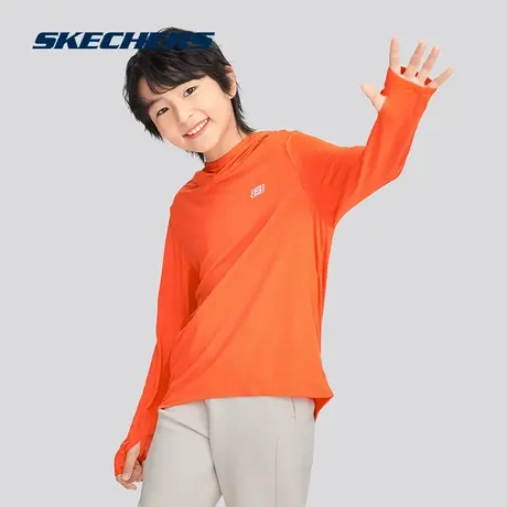 Skechers斯凯奇男女童长袖衫T恤秋冬季新款儿童连帽运动休闲上衣商品大图