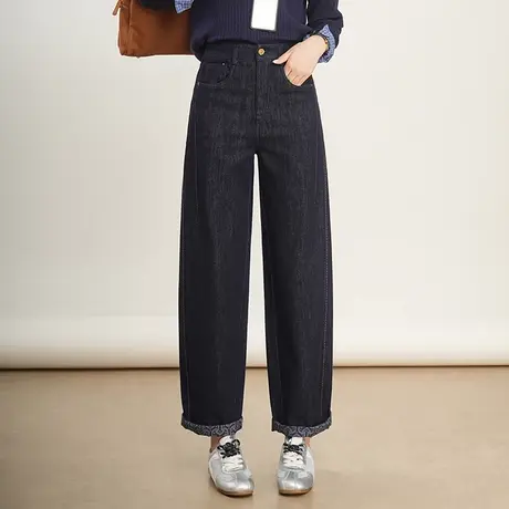 深色牛仔裤阔腿弯刀裤女2025秋季新款宽松垂感休闲裤显瘦气质长裤商品大图