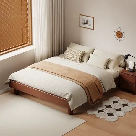 顾家家居实木白蜡木鹅掌楸木全实木主卧新款高端无床头悬浮双人床商品大图