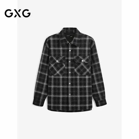 GXG男装 黑格小香风宽松长袖衬衫外套男生24年秋季新品G24X033043图片