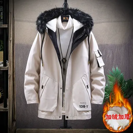 加绒厚中长款夹克男士秋冬季外套韩版潮流工装机能风衣宽松上衣服图片
