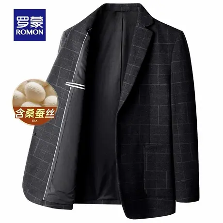 【含桑蚕丝】罗蒙男士格纹西装外套2025秋季新款复古商务休闲西服图片