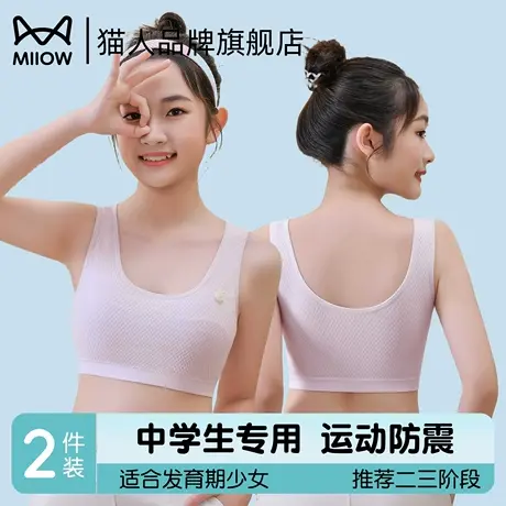 猫人少女发育期无痕内衣二三阶段初中生运动防震透气式吸汗文胸商品大图