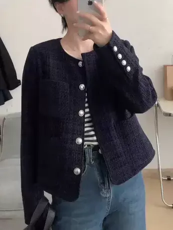 法式高级感小香风外套女新款气质名媛编织粗花呢小个子短款上衣潮图片