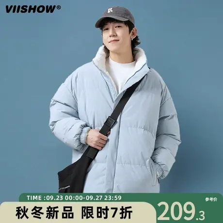 VIISHOW双面穿仿羊羔毛棉服男冬季棉衣加绒加厚仿羊羔绒外套潮商品大图