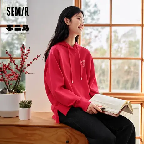 森马不二马联名卫衣女中长款设计感绣花春季oversize连帽上衣时XY商品大图