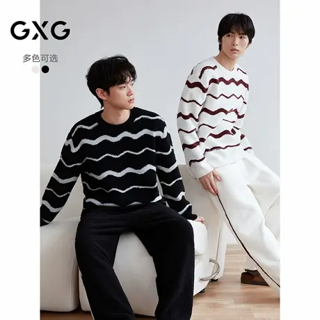 GXG男士家居服 撞色波纹保暖长袖套头睡衣时尚睡衣套装冬季款商品大图