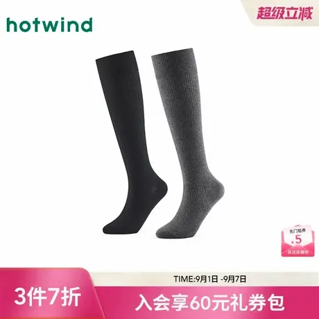 热风2025年秋季新款女士竖条纹小腿肌理袜商品大图