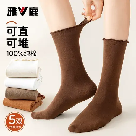 袜子女秋冬纯棉中筒袜木耳花边甜美长袜子全棉透气堆堆袜街头长袜商品大图