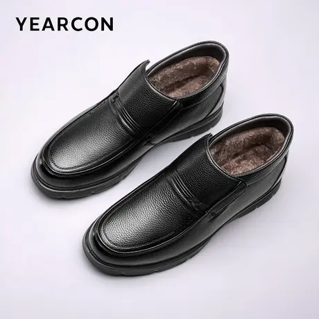 意尔康男鞋男士2023新款真皮加绒保暖休闲皮鞋爸爸棉鞋中老年老人商品大图