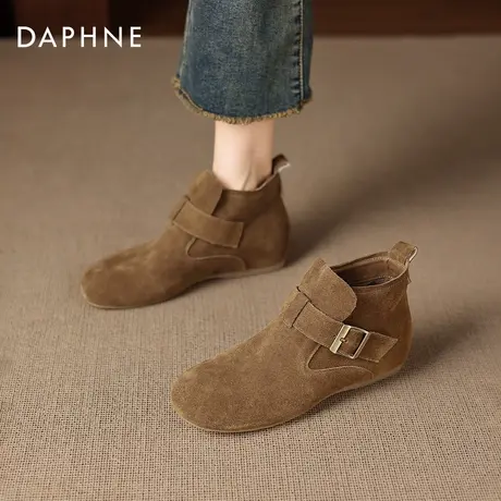达芙妮勃肯短靴女2026新款秋冬季加绒平底磨砂马丁靴内增高踝靴子图片