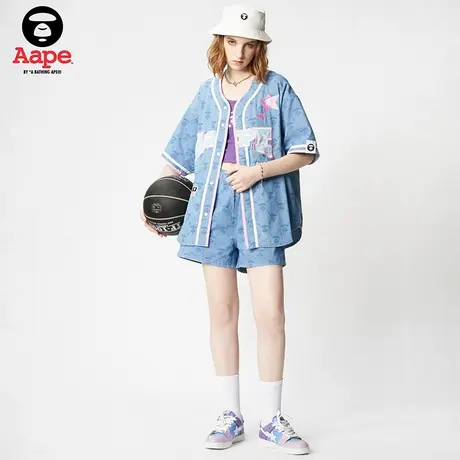 Aape旗舰店女装春夏满印猿颜徽章简约纯色印花休闲短裤6974XXK商品大图