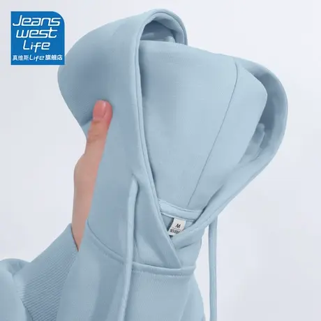 真维斯LIFE奶蓝色连帽卫衣女2023新款爆款秋冬慵懒风oversize外套商品大图