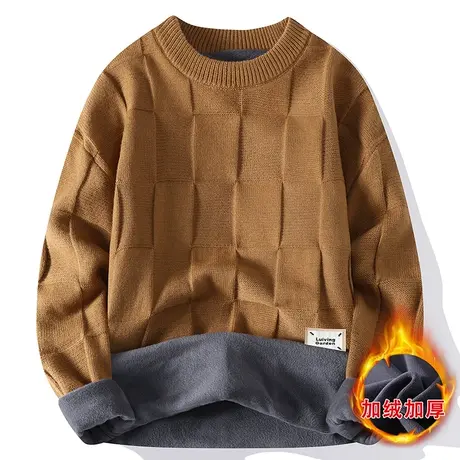 毛衣男秋冬季加绒加厚男士线衣针织打底衫圆领冬季保暖上衣服潮流商品大图
